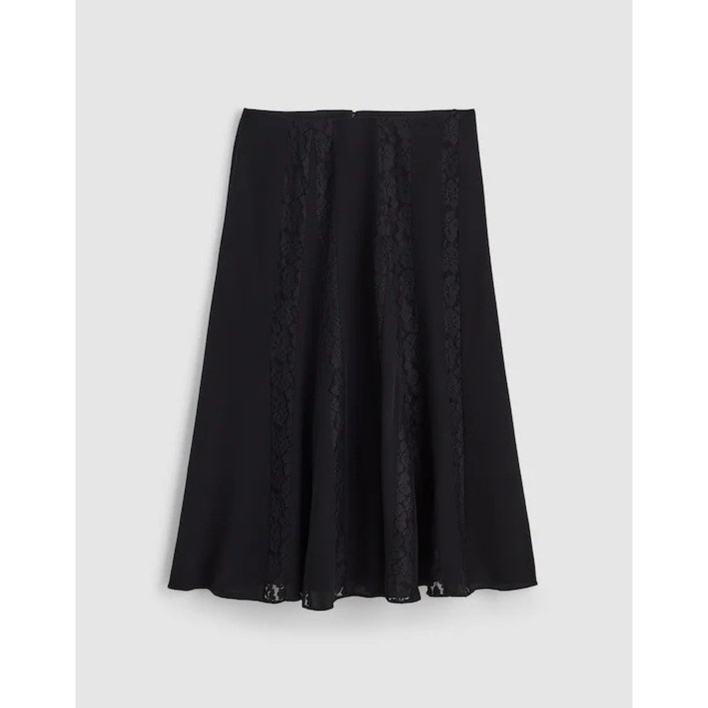 MADEWELL Asymmetric Lace Panel Midi Skirt 2 Black Crepe De Chine Romantic NWT